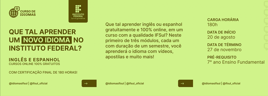 Cursos de Extensão em Inglês e Espanhol 100% EaD e Gratuitos - Instituto Federal do Rio Grande do Sul